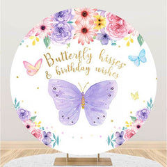 Lofaris Circle Purple Butterfly And Floral Birthday Backdrop