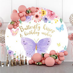 Lofaris Circle Purple Butterfly And Floral Birthday Backdrop