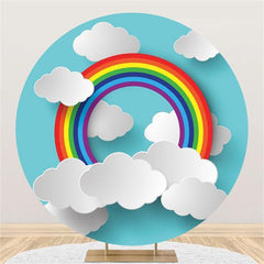 Lofaris Circle Rainbow White Clouds Blue Baby Shower Backdrop