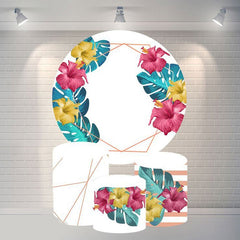 Lofaris Circle Red Flower Blue Leaves Happy Birthday Backdrop