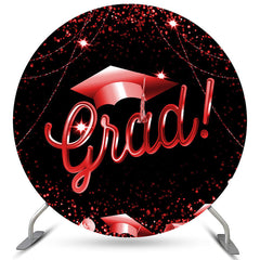 Lofaris Circle Red Glitter Black Happy Graduation Backdrop