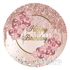 Lofaris Circle Rose Gold Pink Flower Happy Birthday Backdrop