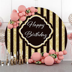 Lofaris Circle Simple Gold Black Stripe Happy Birthday Backdrop