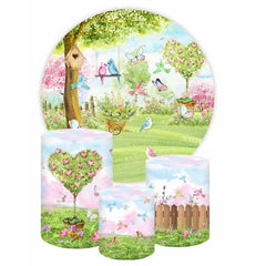 Lofaris Circle Spring Scenery Round Birthday Party Backdrop Kit