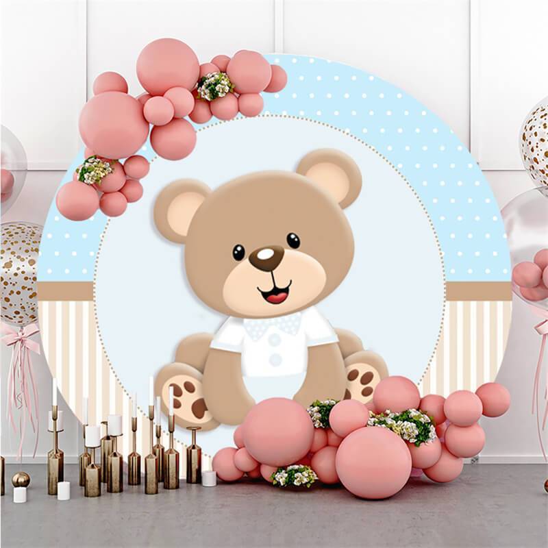 Lofaris Circle Stripes And Bear Baby Shower Backdrop For Boy