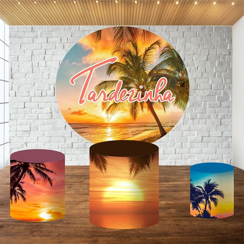 Lofaris Circle Summer Beach Scenery Round Birthday Backdrop