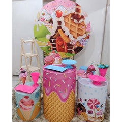 Lofaris Circle Summer Ice Cream House Birthday Backdrop Kit