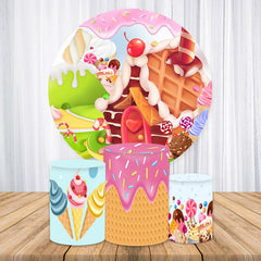 Lofaris Circle Summer Ice Cream House Birthday Backdrop Kit