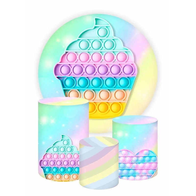 Lofaris Circle Summer Ice Cream Pop It Birthday Backdrop Kit