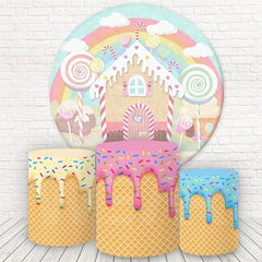 Lofaris Circle Sweet Ice Cream House Round Birthday Backdrop Kit