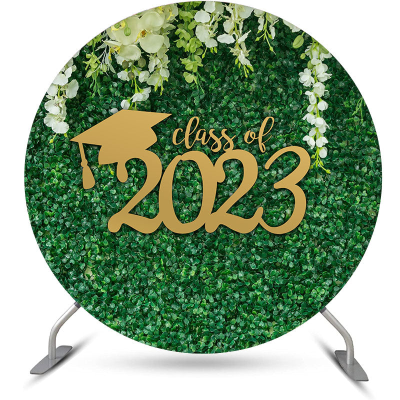 Lofaris Circle White Floral Green Leaf Class Of 2023 Backdrop