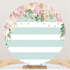 Lofaris Circle White Stripe Pink Flower Happy Birthday Backdrop