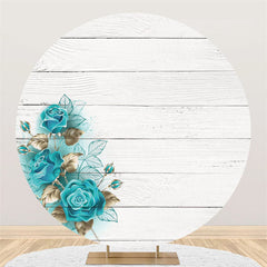 Lofaris Circle White Wood Blue Rose Happy Birthday Backdrop