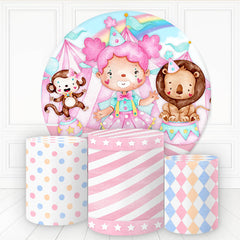 Lofaris Circus Girl Animals Pink Round Birthday Backdrop Kit