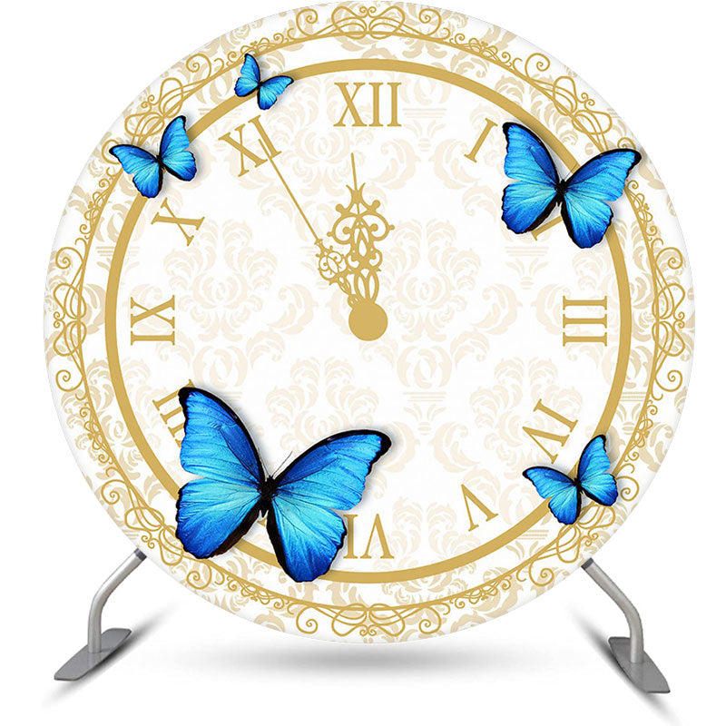 Lofaris Clock And Butterfly Simple Round Birthdy Backdrop