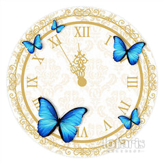 Lofaris Clock And Butterfly Simple Round Birthdy Backdrop