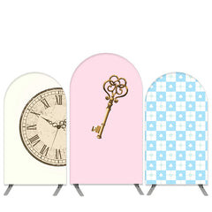 Lofaris Clock And Key Theme Pink Blue Birthday Arch Backdrop Kit