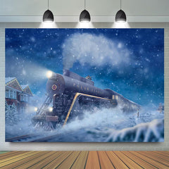Lofaris Cold Moving Train Snow Night Winter Backdrop for Party