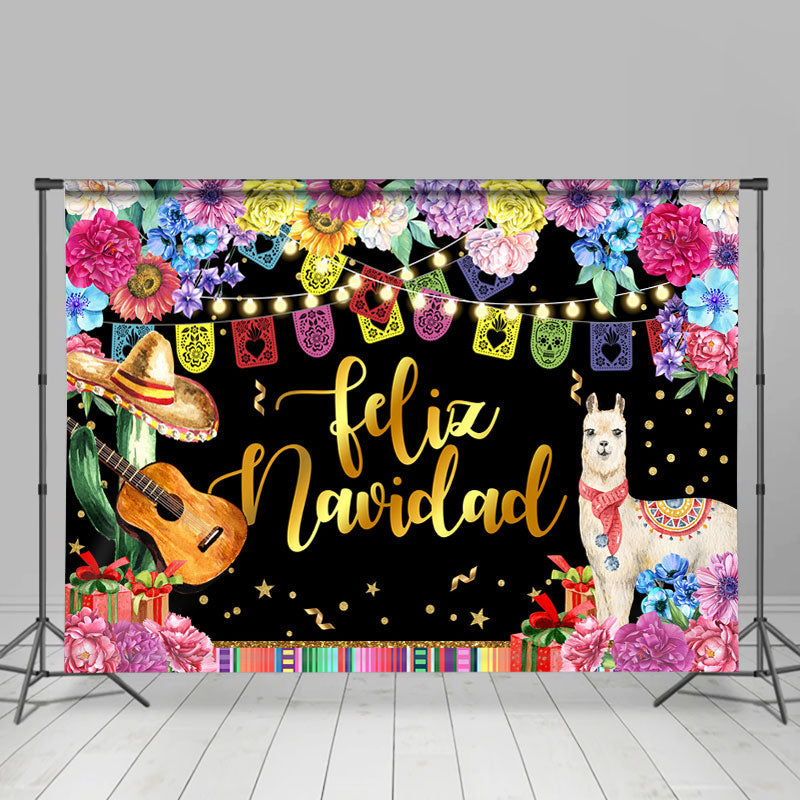 Lofaris Coloful And Glitter Floral Feliz Navidad Backdrops