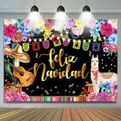 Lofaris Coloful And Glitter Floral Feliz Navidad Backdrops