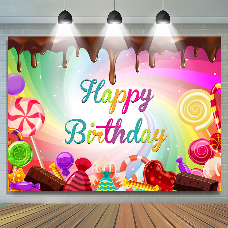 Lofaris Color Candy World Chocolates Happy Birthday Backdrop