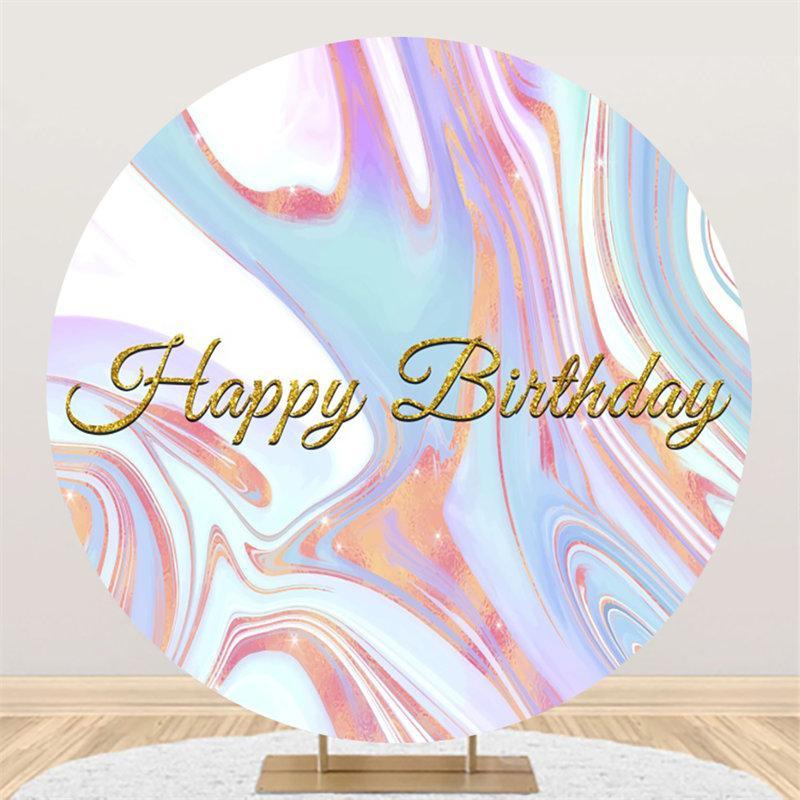 Lofaris Colored Abstract Custom Round Happy Birthday Backdrop