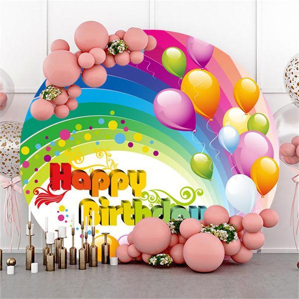 Lofaris Colored Balloon And Gift Circle Happy Birthday Backdrop