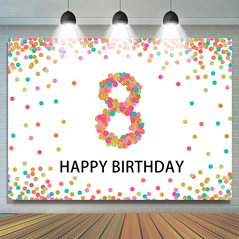 Lofaris Colorful Glitter Spots Happy 8th Birthday Party Backdrop