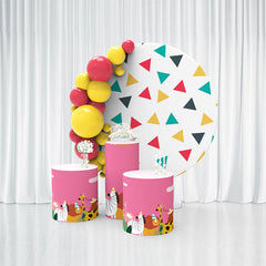 Lofaris Colorful Triangle Animals Happy Birthday Backdrop Kit