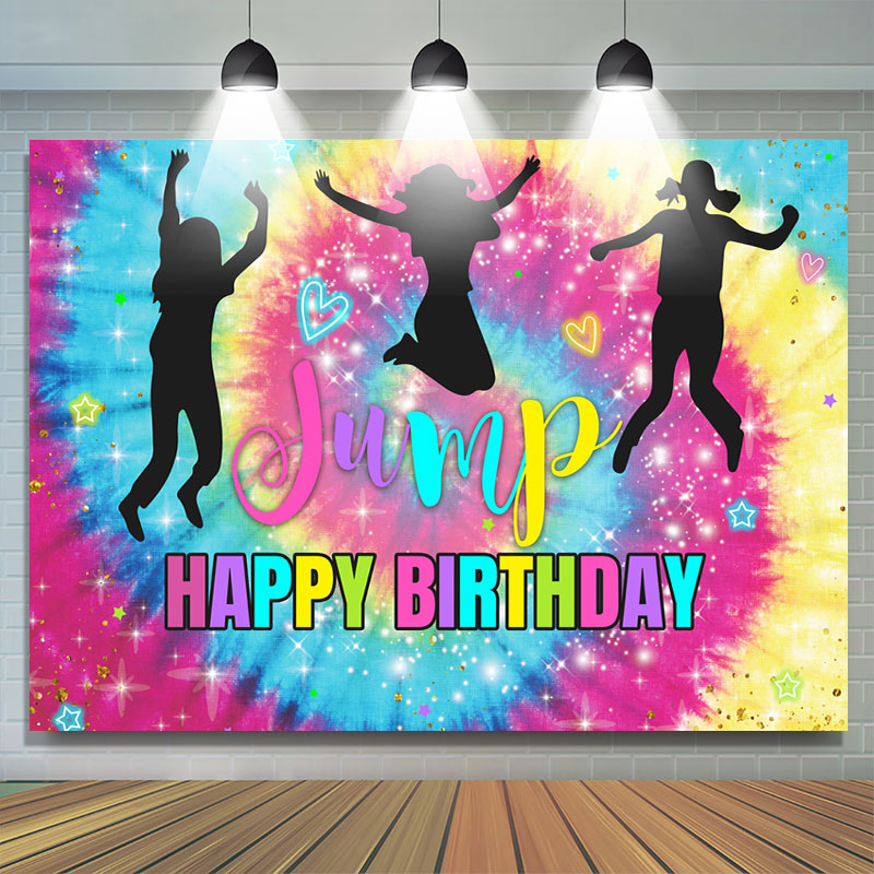 Lofaris Colour Glitter Bokeh Girl Jump Happy Birthday Backdrop