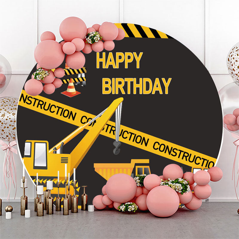 Lofaris Construction Truck Happy Birthday Round Backdrop