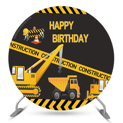 Lofaris Construction Truck Happy Birthday Round Backdrop