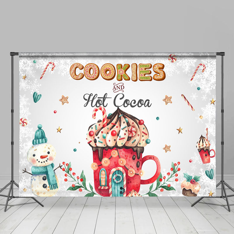 Lofaris Cookies and Hot Cocoa Cute Snowman Winter Backdrop