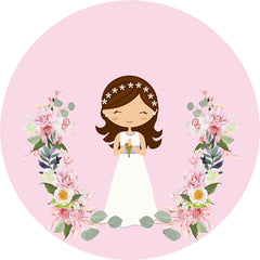 Lofaris Pink Floral With Happy Girl Wedding Round Backdrop Kit