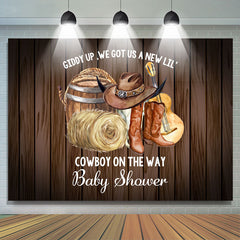 Lofaris Cow Boy Is On The Way Brown Wood Baby Shower Backdrop