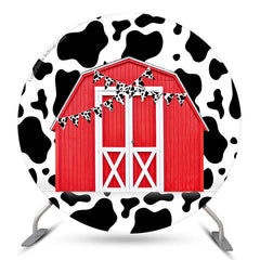 Lofaris Cow Pattern Flag Red Farm Circle Birthday Backdrop