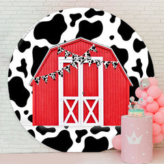 Lofaris Cow Pattern Flag Red Farm Circle Birthday Backdrop