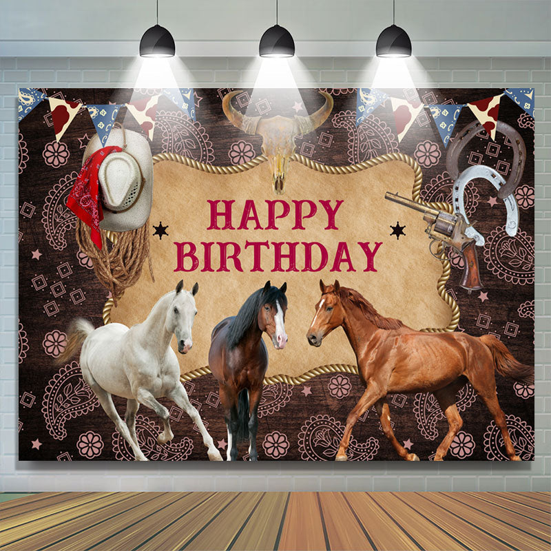 Lofaris Cowboy Horses Cool Happy Birthday Backdrop For Males