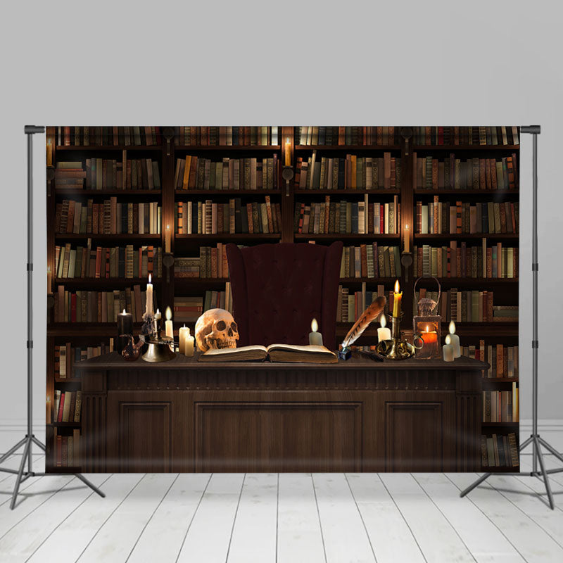 Lofaris Creepy Skeletons and Bookshelves Halloween Backdrop