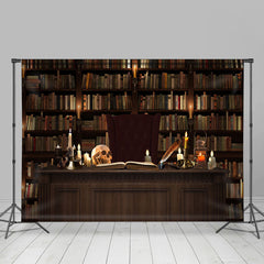 Lofaris Creepy Skeletons and Bookshelves Halloween Backdrop