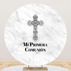 Lofaris Cross Marble Texture Happy Birthday Round Backdrop