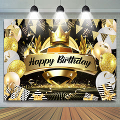 Lofaris Crown Black and Gold Balloon Happy Birthday Backdrop