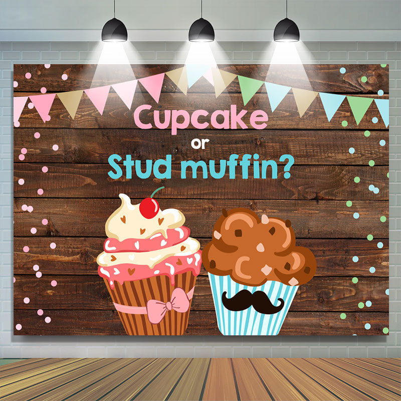 Lofaris Cupcake and Stud Muffin Gender Baby Shower Backdrop