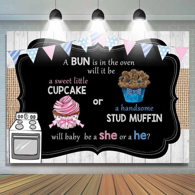 Lofaris Cupcake Or Stud Muffin Gender Reveal Backdrop for Baby Shower