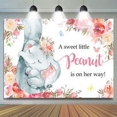 Lofaris Cute Baby Elephent Pink Floral Shower Backdrop