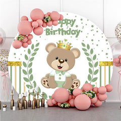 Lofaris Cute Bear Round Green Grass Happy Birthday Backdrop