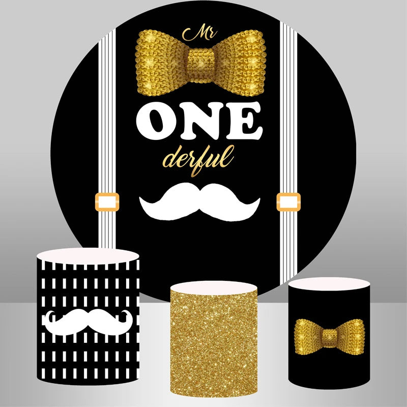 Lofaris Cute Beard Mr Onederful Round Birthday Backdrop Kit