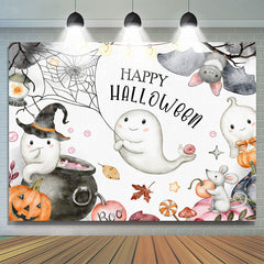 Lofaris Cute Boo And Bat Happy Halloween Pumking Theme Backdrop