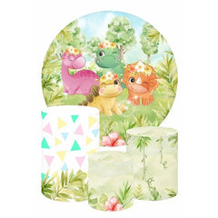 Lofaris Cute Bright Cartoon Dinosaur Round Birthday Backdrop Kit