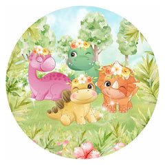 Lofaris Cute Bright Cartoon Dinosaur Round Birthday Backdrop Kit